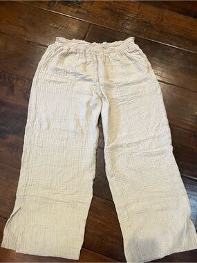 BeachLunchLounge Cotton Wide Leg Pants Womens‎ Large Beige Double Gauze LS86358